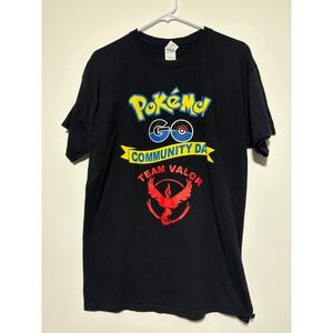 Gildan Men Size L Black Pokemon Go Graphic Community Day Team Valor Cotton Shirt